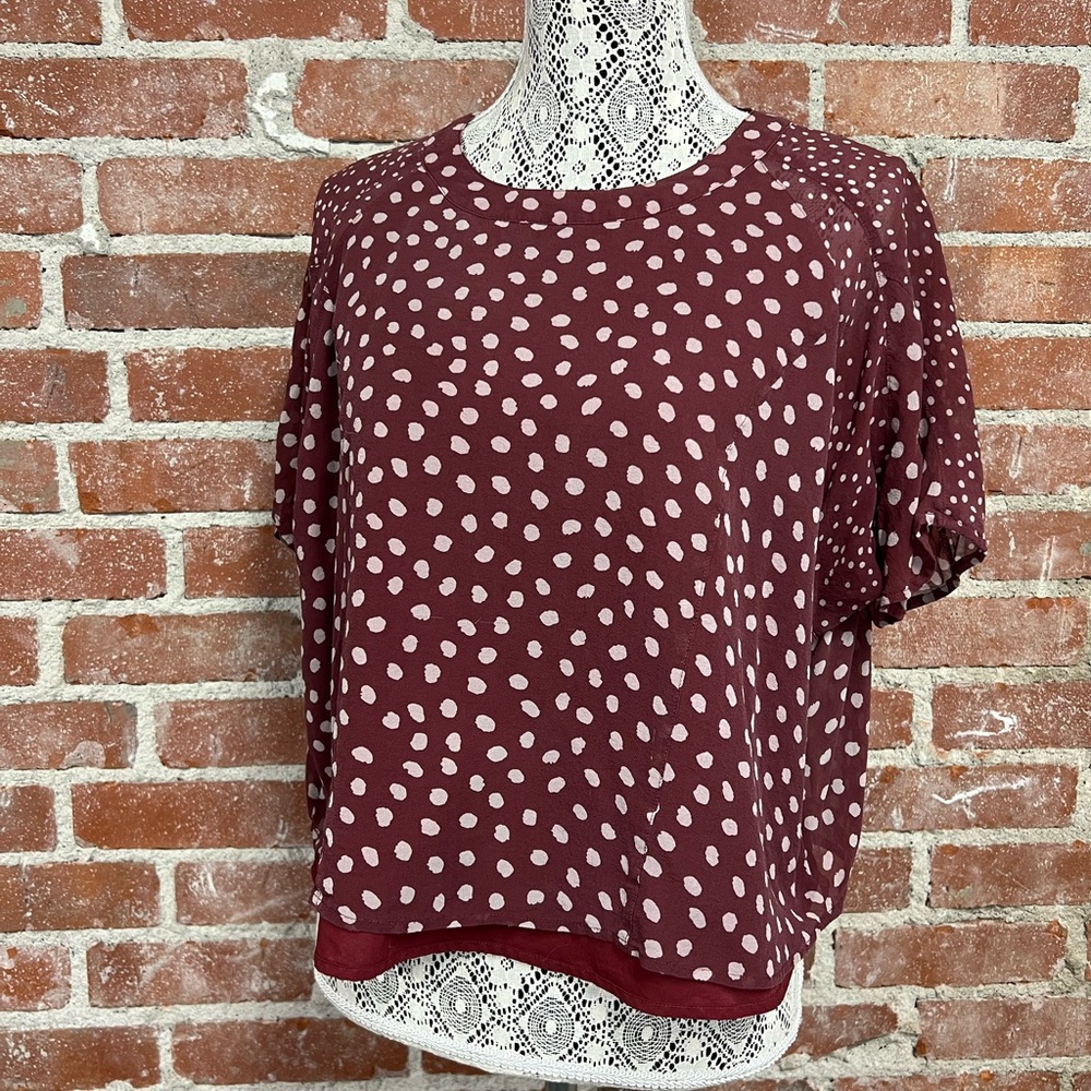 MADEWELL burgundy flowy polka dots tshirt blouse small